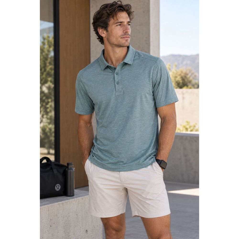 NWT Lululemon Athletica Blue Polo Shirt Top Mens Size Medium